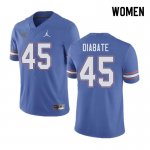 Women's Florida Gators #45 Mohamoud Diabate NCAA Jordan Brand Blue Authentic Stitched College Football Jersey MNE5562JW